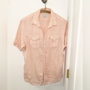 BAIRD McNUTT The 💯 Linen Murano Slim Fit Short Sleeve Button Up Shirt SZ: L